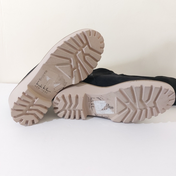 Nicole Miller Bass Black Vegan Leather Grunge Over The Knee Chunky Heeled Boot - Picture 6 of 13